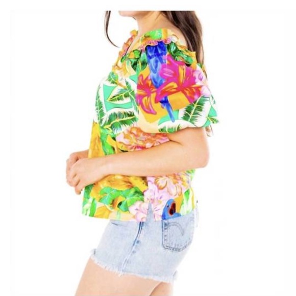 Alden Adair Layla Asymmetrical Ruffled Blouse in Santiago, Size Large, Tropical - Picture 6 of 7